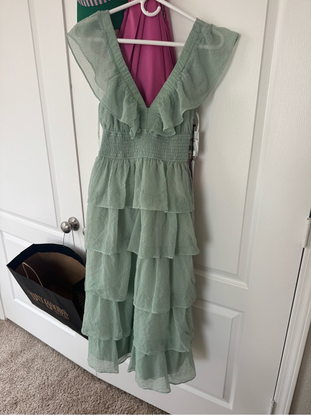 Dry Goods Sage Green Ruffled Tiered Maxi Dress